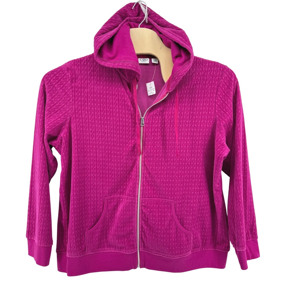 NEW Cato Sportswear Hoodie Womens 22/24W ZipUp Magenta Pink Knit Textured Jacket